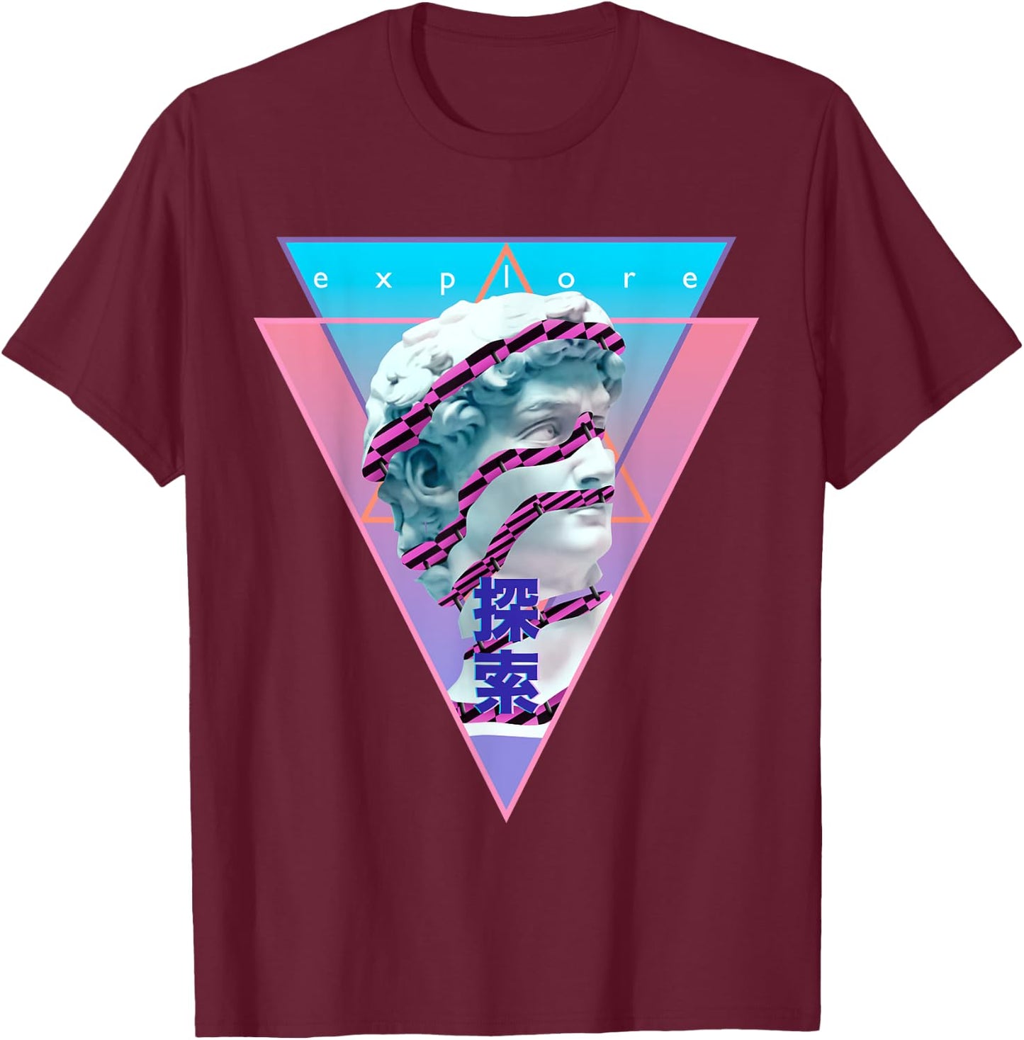 Vaporwave Statue of David Bust Retro 80s 90s Art Otaku T-Shirt - T-Shirt | Maroon