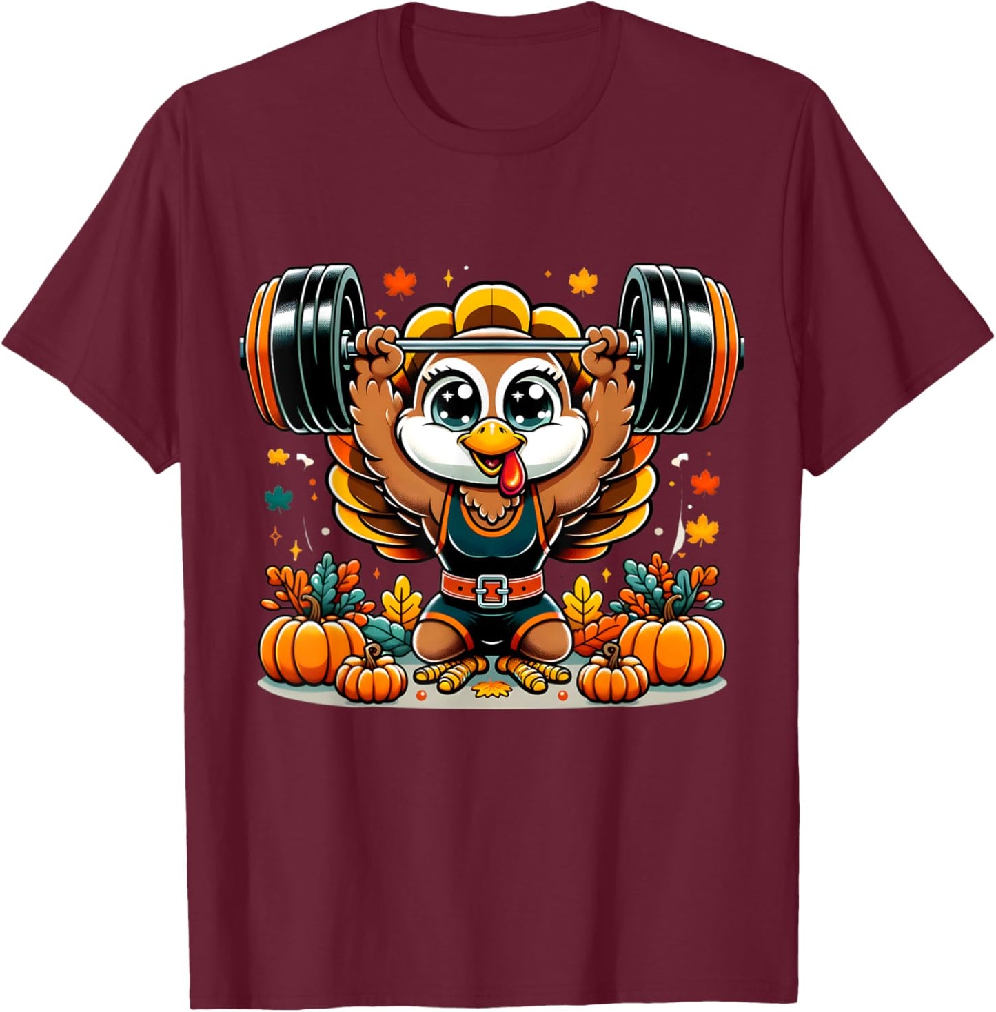 Weightlifting Turkey Thanksgiving Power Snatch Room For Pie T-Shirt - T-Shirt | Maroon
