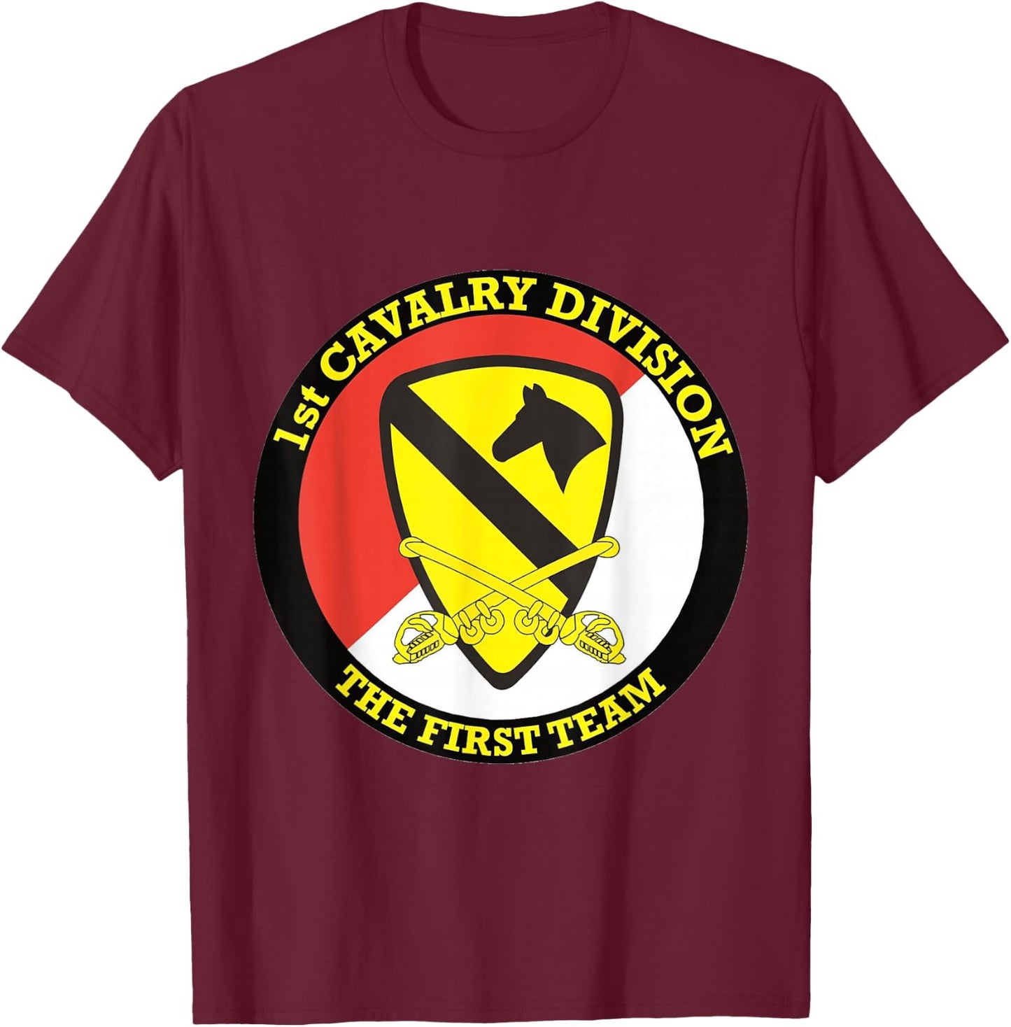 1st Cavalry Division 'The First Team' Military Army T-Shirt - T-Shirt | Maroon