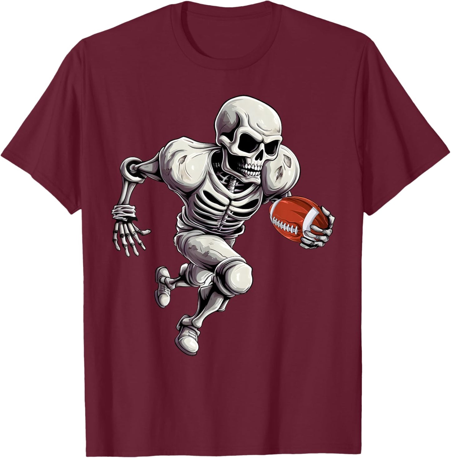 Football Skeleton Playing Football Halloween Skull Lover T-Shirt - T-Shirt | Maroon