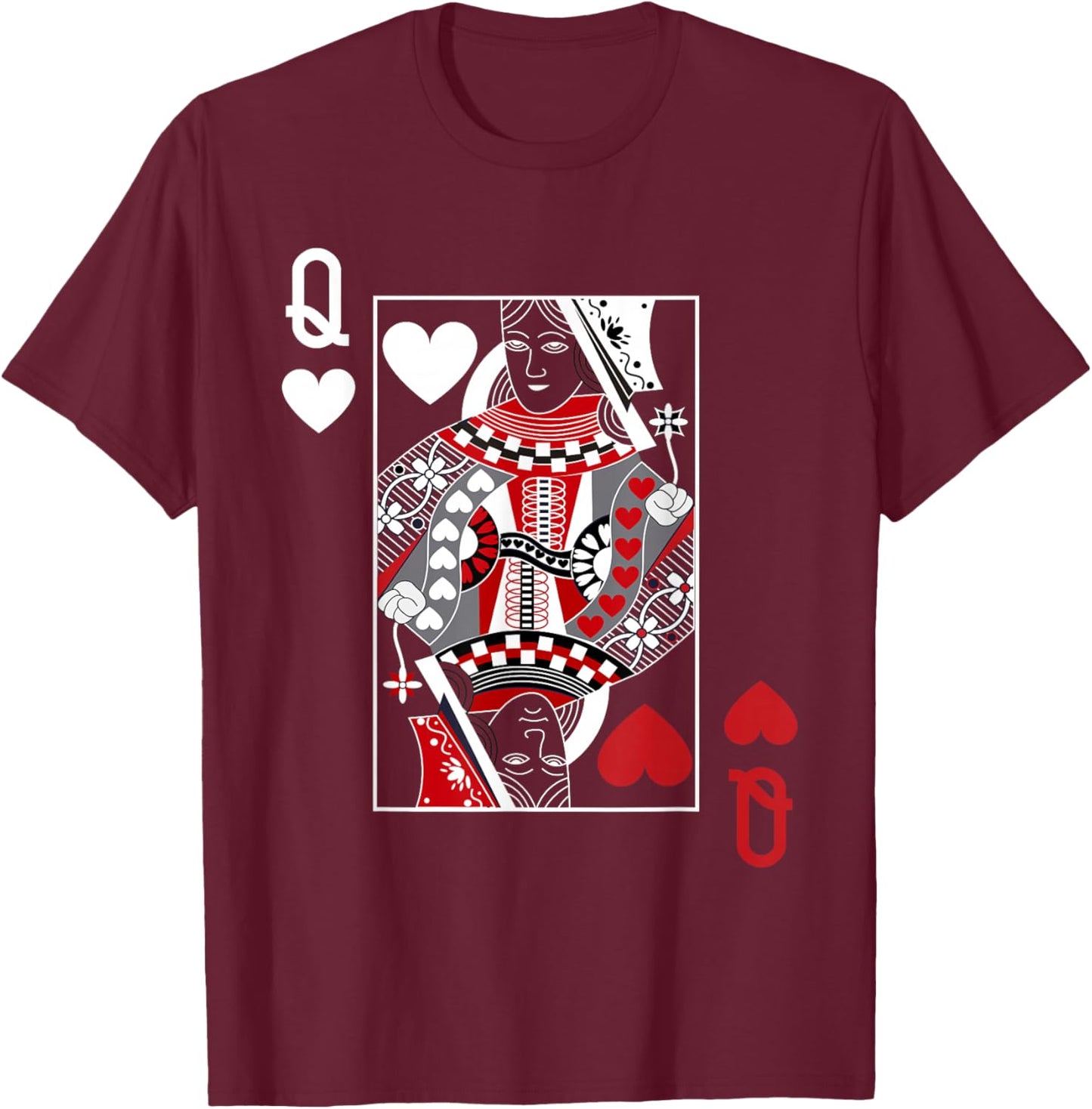 Queen of Hearts Deck of Cards Playing Cards Casino Poker T-Shirt - T-Shirt | Maroon