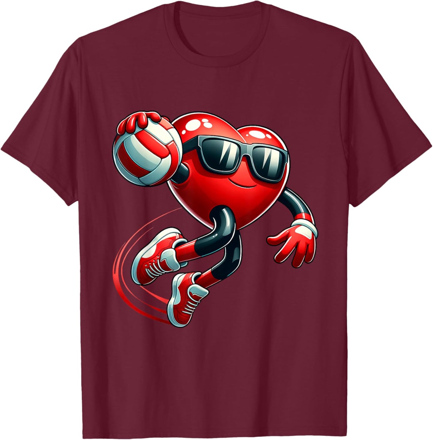Funny Heart Playing Volleyball Valentines Day Boys Kids T-Shirt - T-Shirt | Maroon