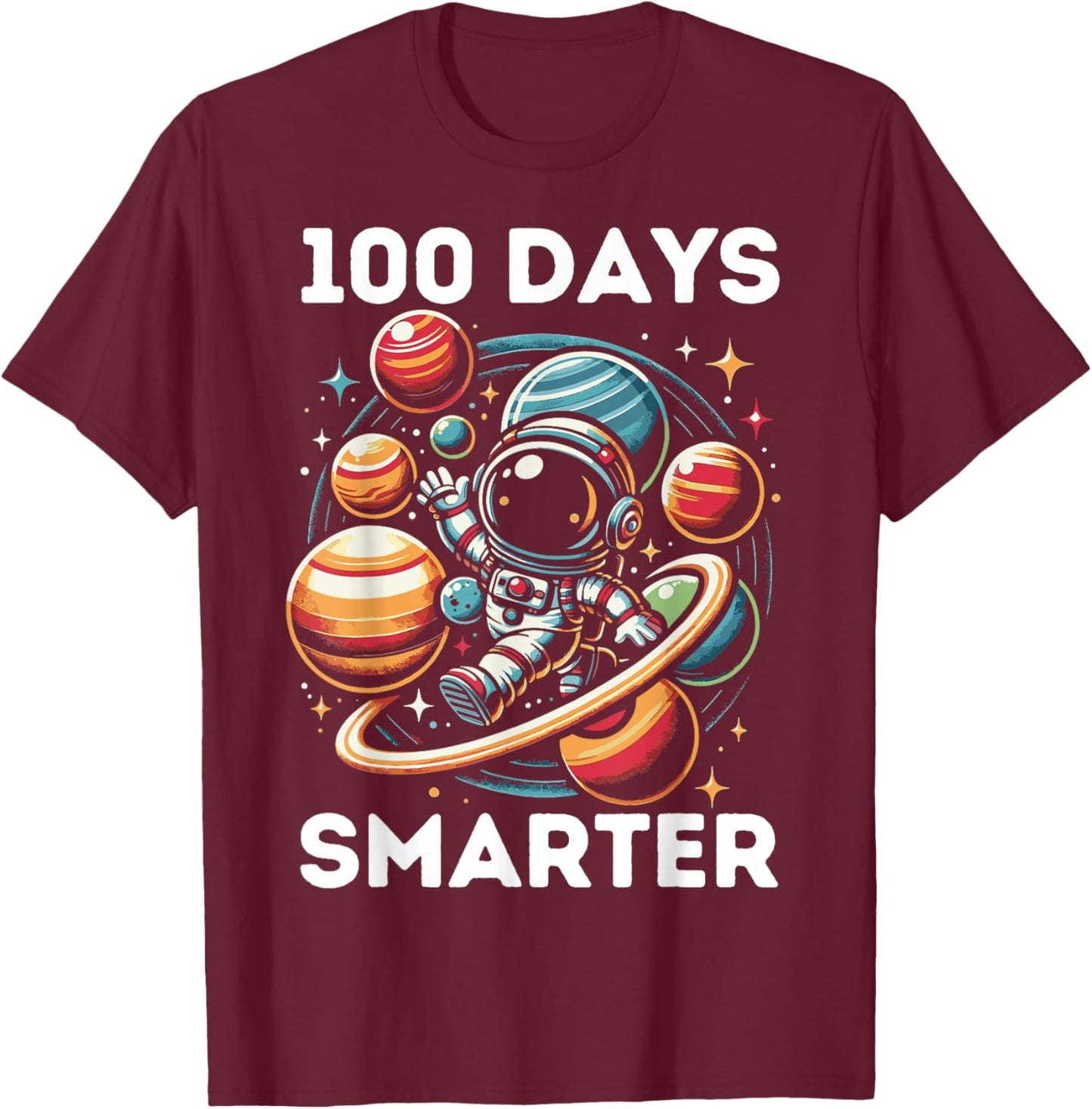100 Days Smarter Kids 100 Days of School Astronaut Space T-Shirt - T-Shirt | Maroon