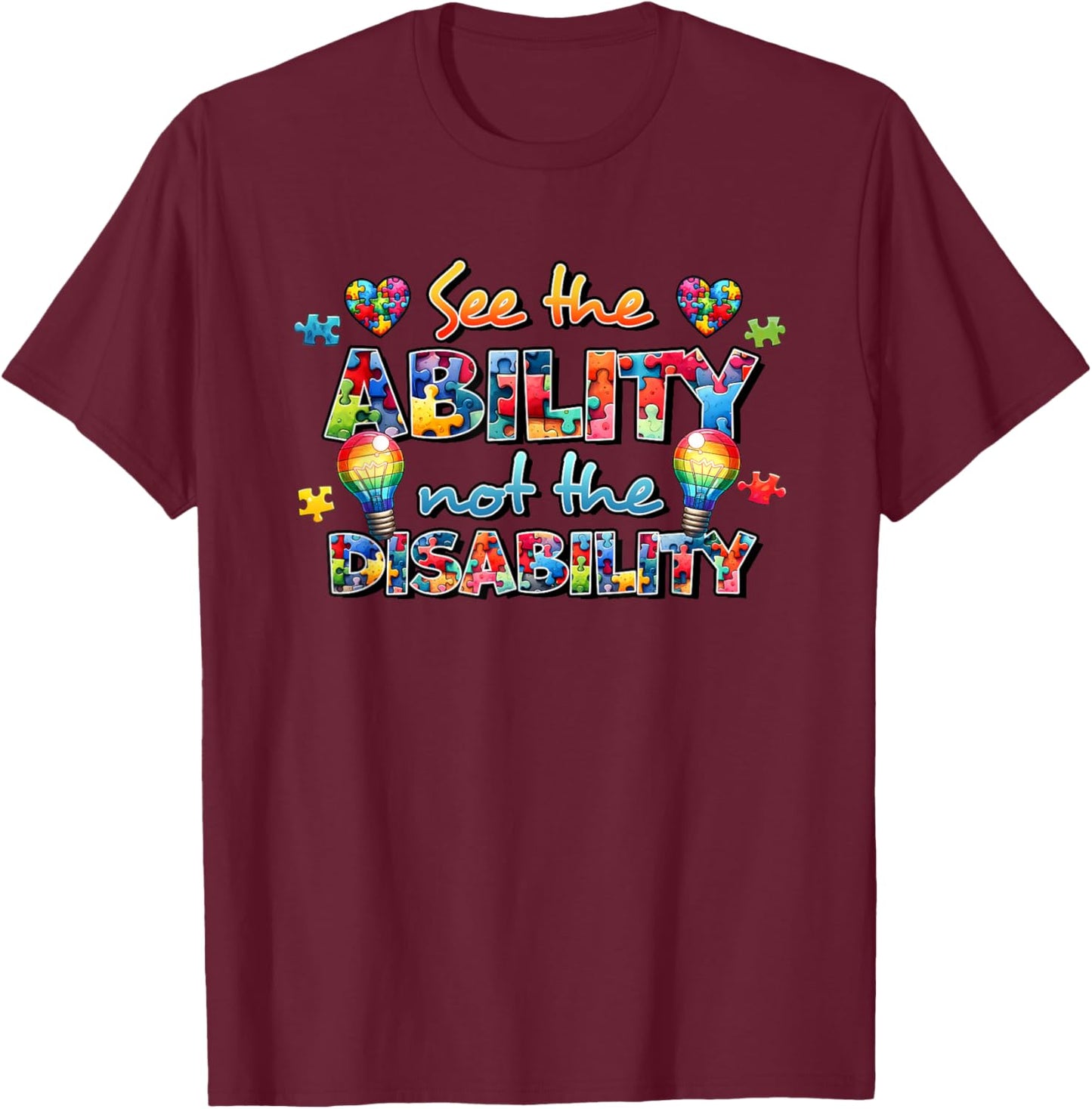 Autism Awareness Heart for Friends and Family T-Shirt - T-Shirt | Maroon