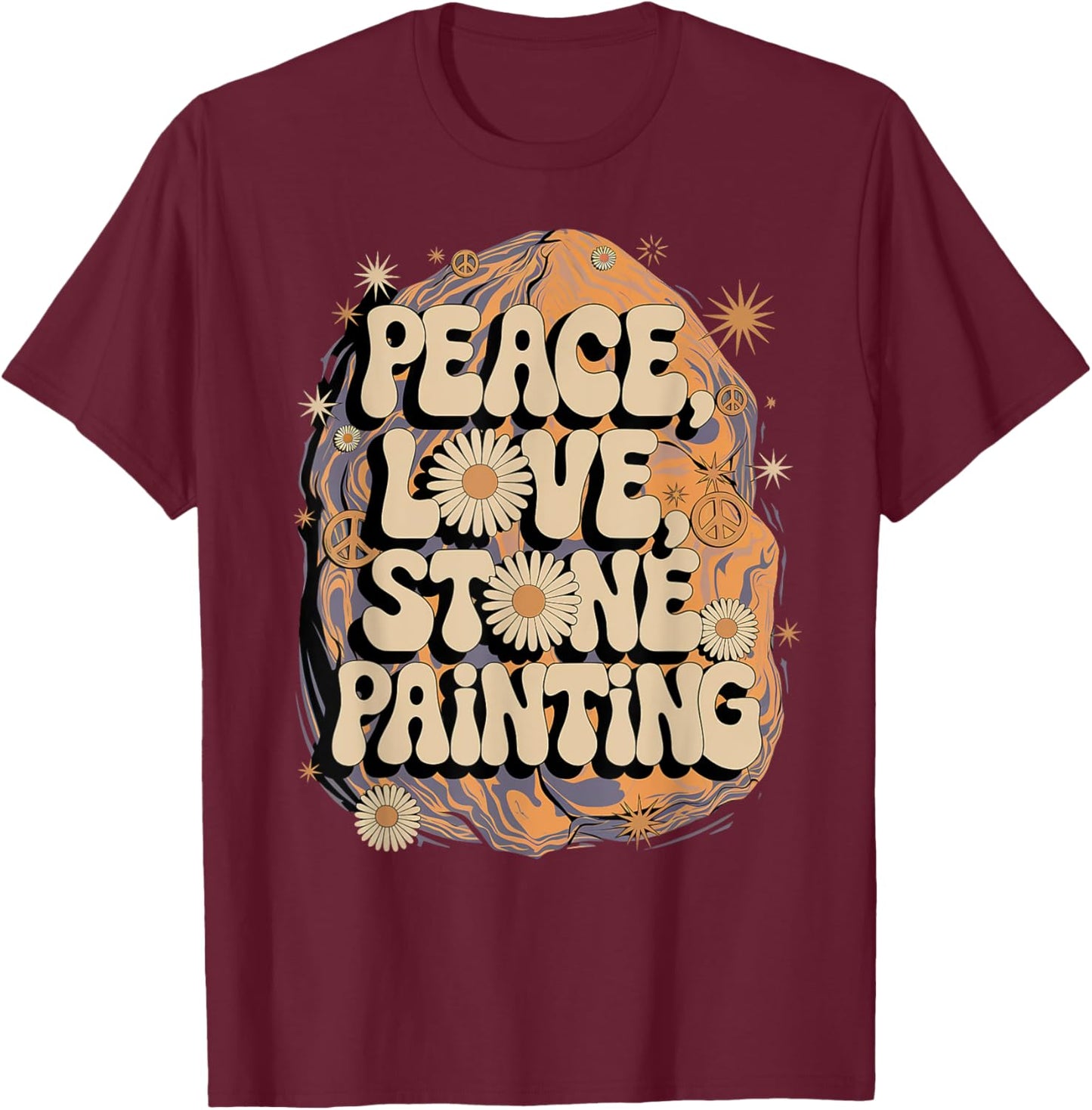 Stone Painter Peinture sur pierre style hippie rétro années 60 70 T-Shirt - T-Shirt | Maroon