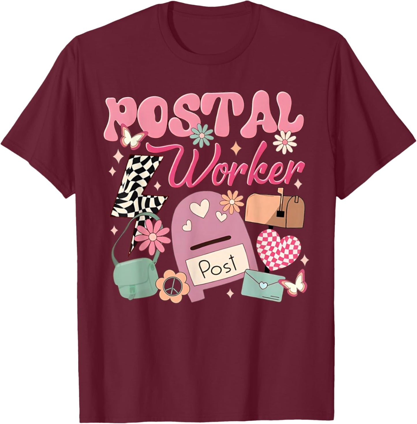 Funny Retro Postal Worker Post Office Delivery Mailman Life , Small, Black T-Shirt - T-Shirt | Maroon