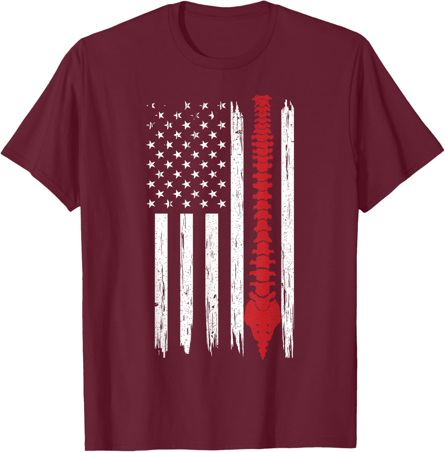 Patriotic Chiropractic American Flag Spinal Cord Ideas T-Shirt - T-Shirt | Maroon