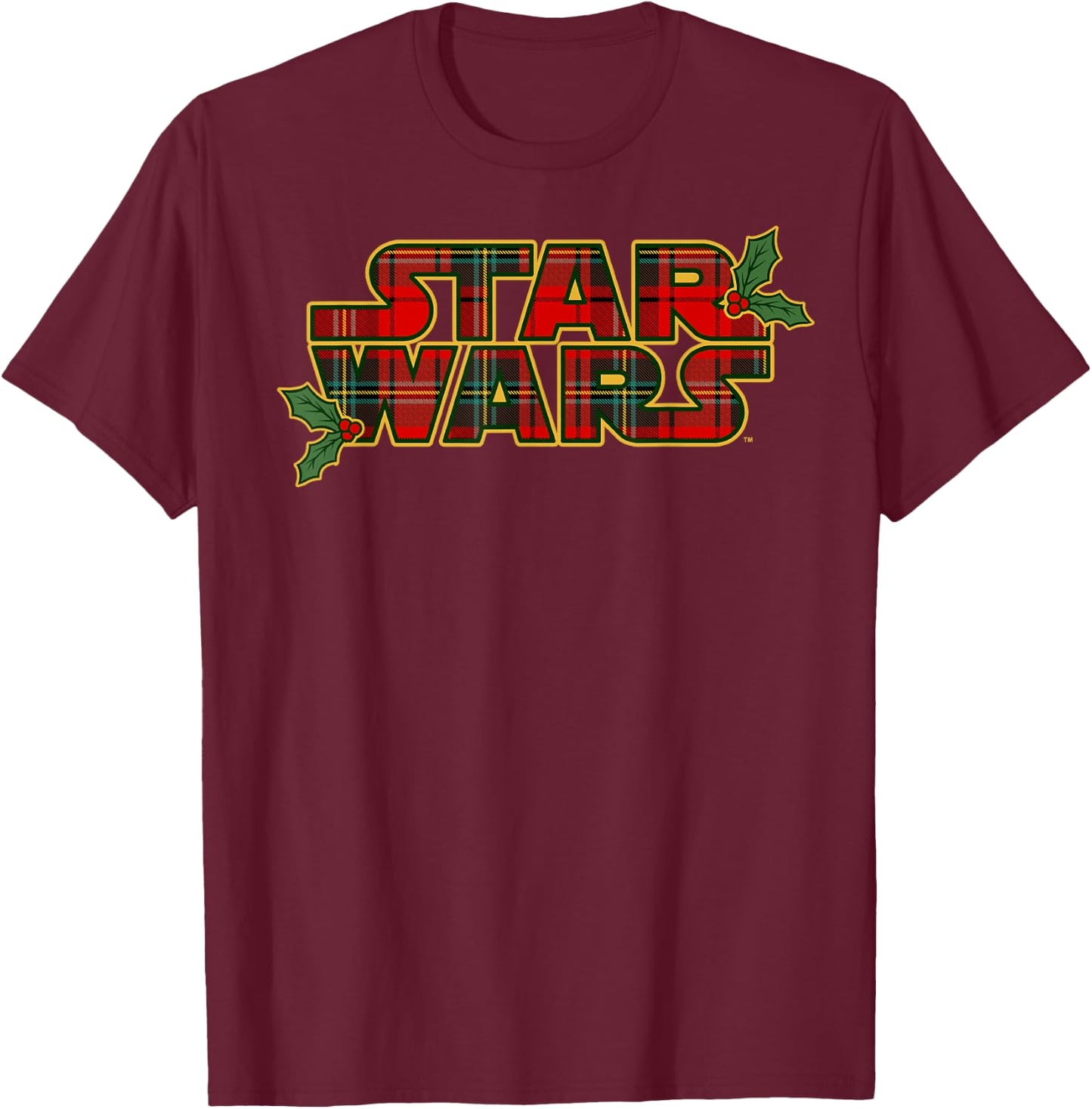 Star Wars Christmas Plaid Holly Logo T-Shirt - T-Shirt | Maroon