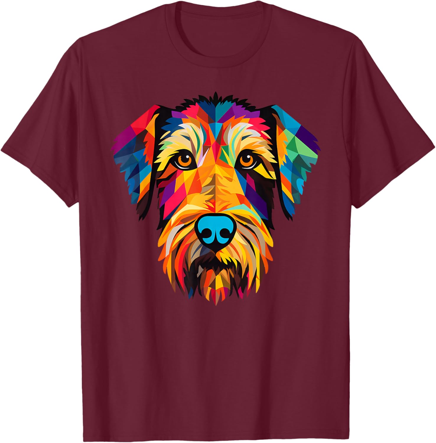 Airedale Terrier Mom Colorful Dog Face Cute Puppy Art T-Shirt - T-Shirt | Maroon