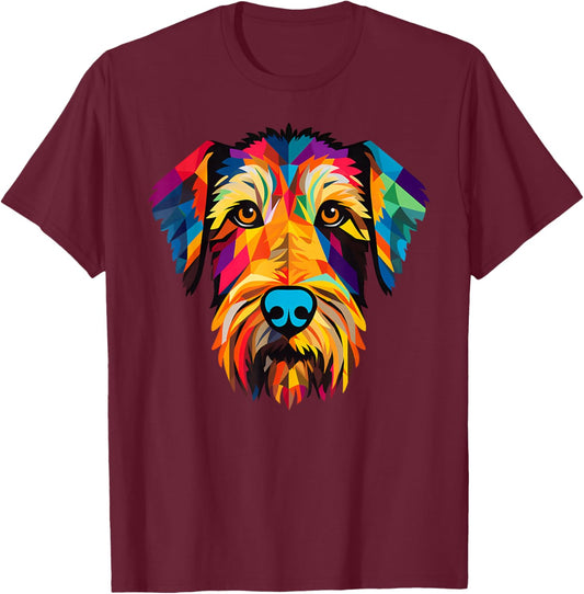 Airedale Terrier Mom Colorful Dog Face Cute Puppy Art T-Shirt - T-Shirt | Maroon