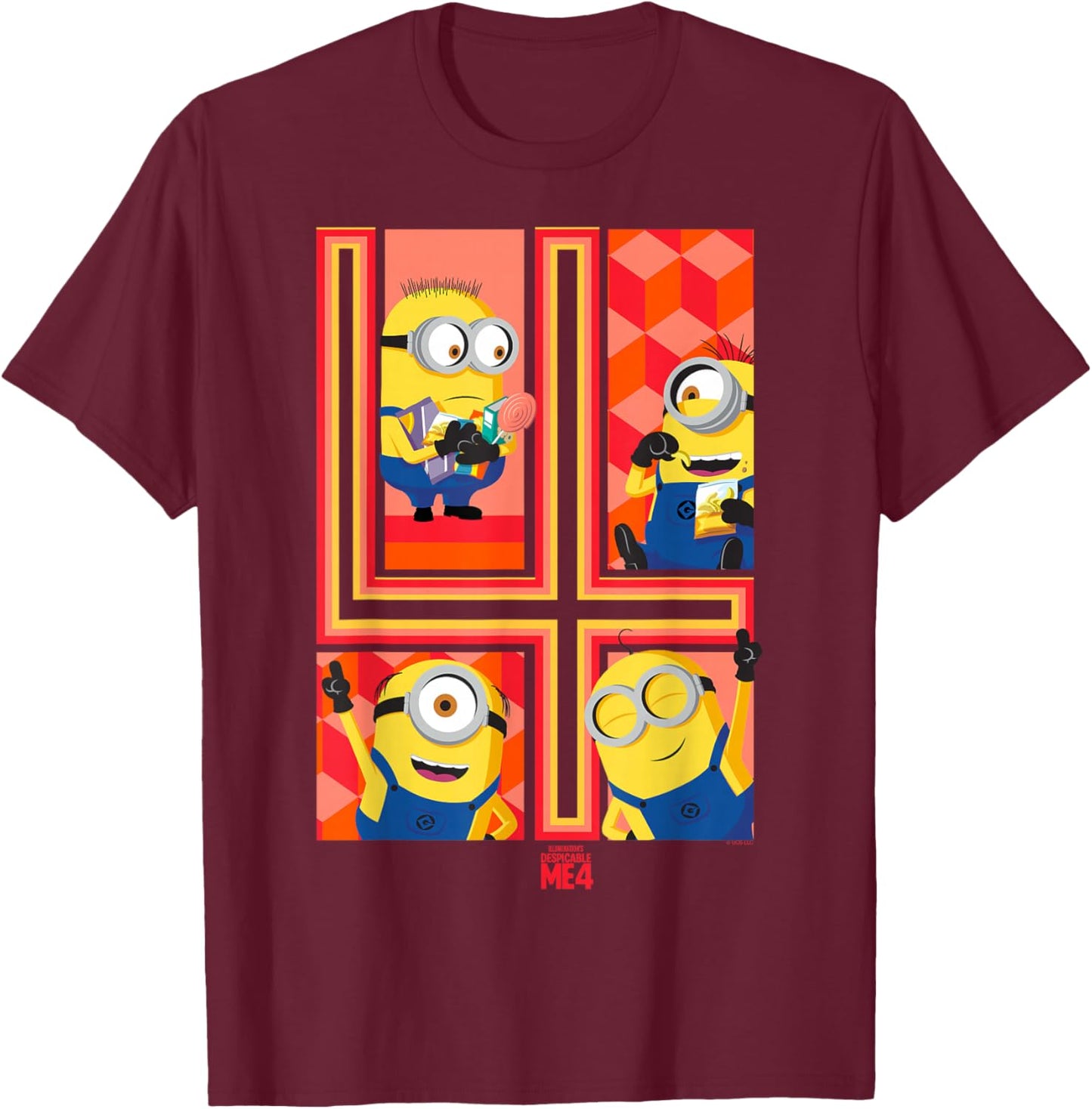 Minions Despicable Me 4 Minions Group T-Shirt - T-Shirt | Maroon