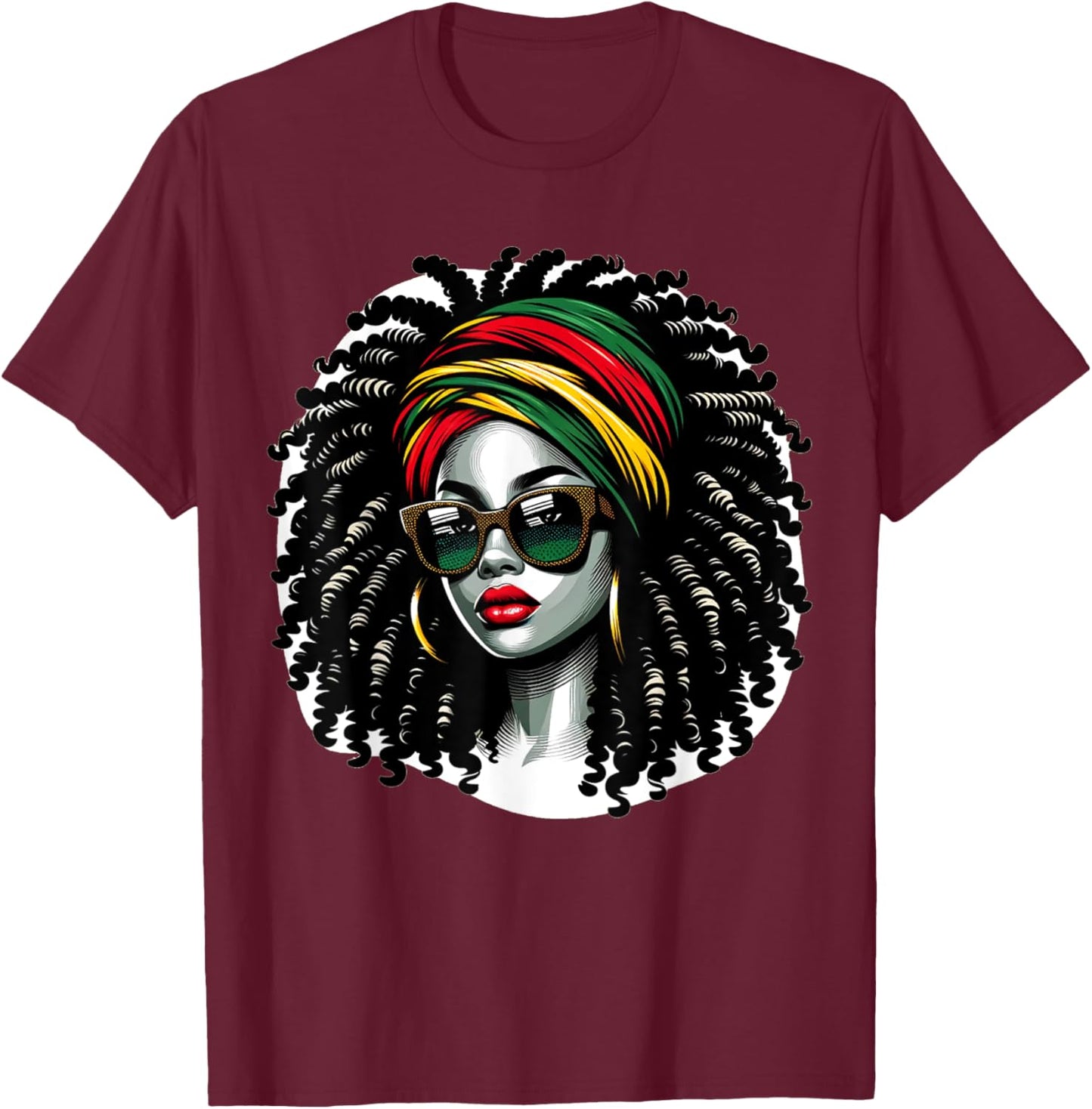 Afro Woman African Melanin Headscarf Nubian Black History T-Shirt - T-Shirt | Maroon