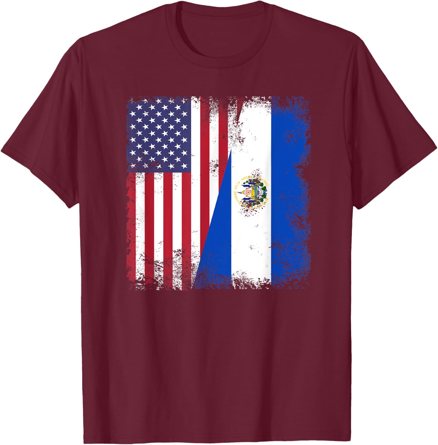 Half Salvadoran Flag | Vintage El Salvador USA Gift T-Shirt - T-Shirt | Maroon