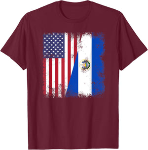 Half Salvadoran Flag | Vintage El Salvador USA Gift T-Shirt - T-Shirt | Maroon