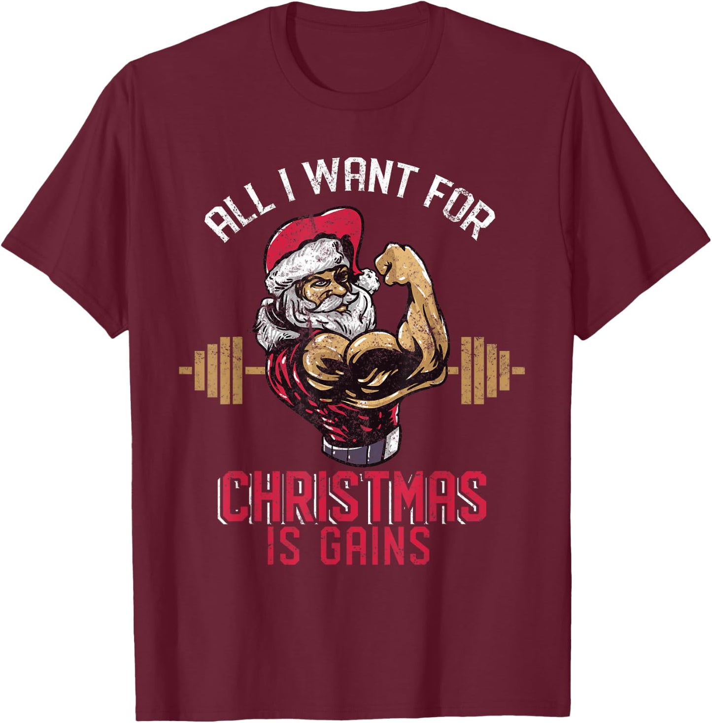 Funny Christmas Weightlifting Workout T-Shirt - T-Shirt | Maroon