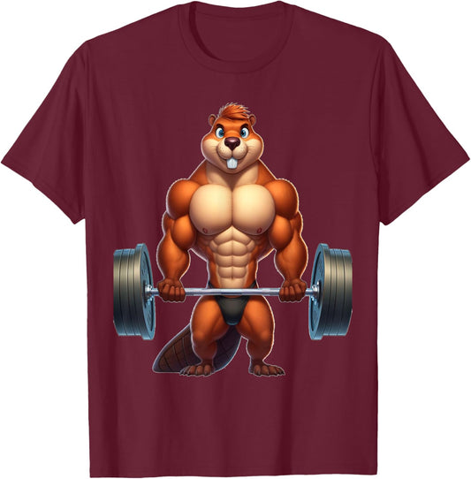 Athletic Beaver Gym Beaver Exercising Beaver T-Shirt - T-Shirt | Maroon