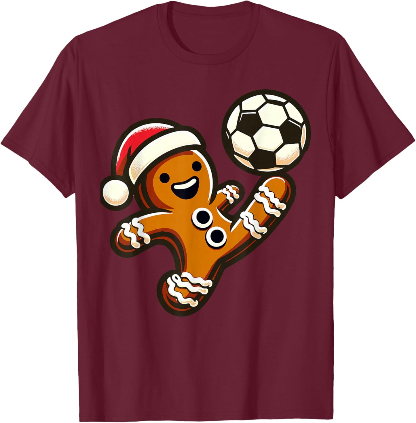 Gingerbread Play Football Bicycle Kick, Cookie Christmas T-Shirt - T-Shirt | Maroon