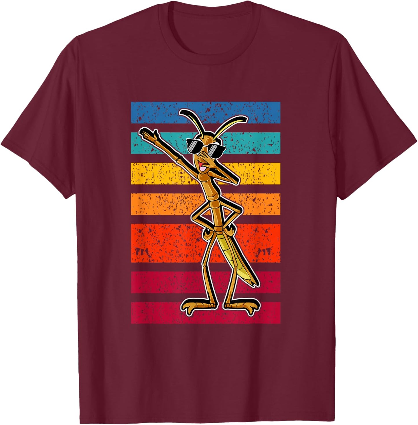 Dabbing Stick Bug Funny Insect Dancing Retro Style Humor T-Shirt - T-Shirt | Maroon