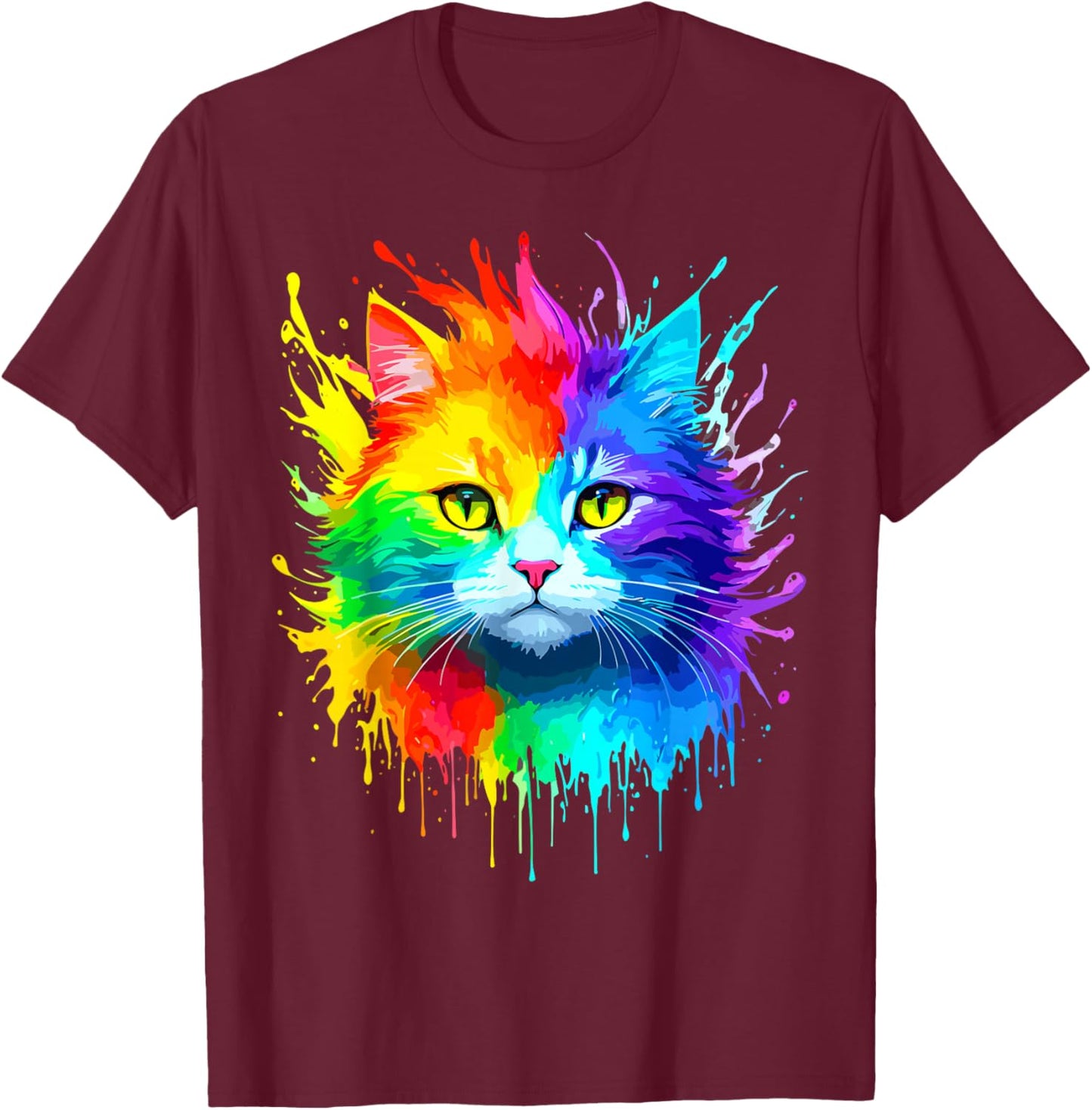 Rainbow Cat Women Girls Kitty Watercolor Cute Colorful Cat T-Shirt - T-Shirt | Maroon