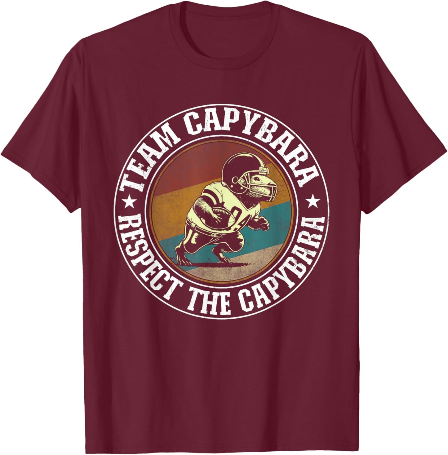 Retro Capybara Playing Football Vintage Capybara Football T-Shirt - T-Shirt | Maroon