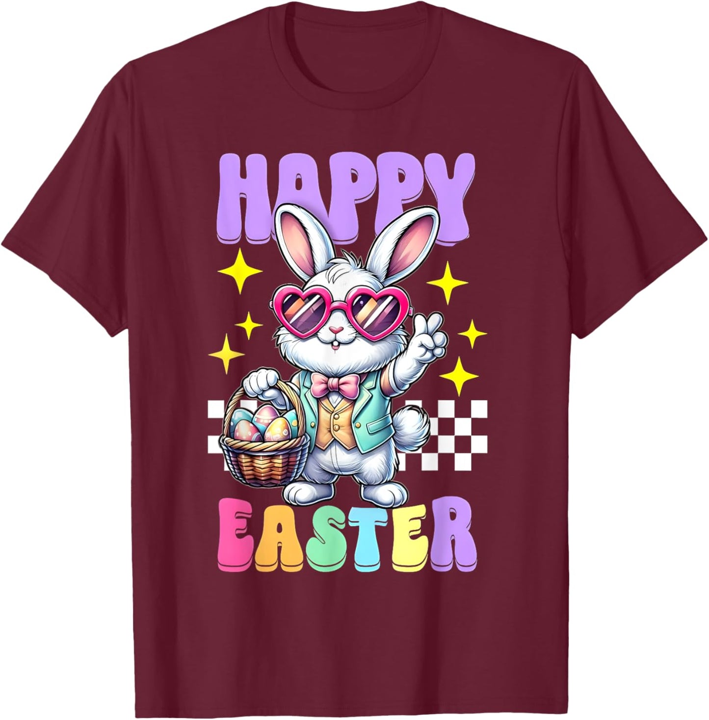 Happy Easter Bunny Rabbit Easter Day 2025 Women Boys Girls T-Shirt - T-Shirt | Maroon