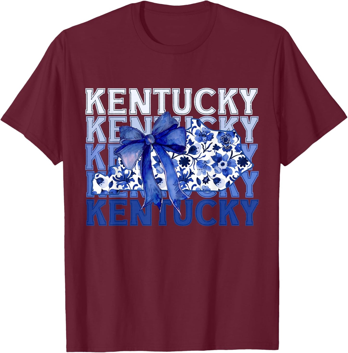 Coquette Blue Floral Bow Kentucky T-Shirt - T-Shirt | Maroon