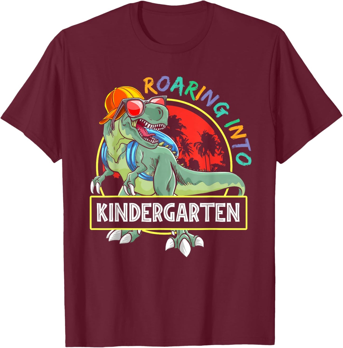 Roaring Into Kindergarten Dinosaur TRex Back To School Kids T-Shirt - T-Shirt | Maroon