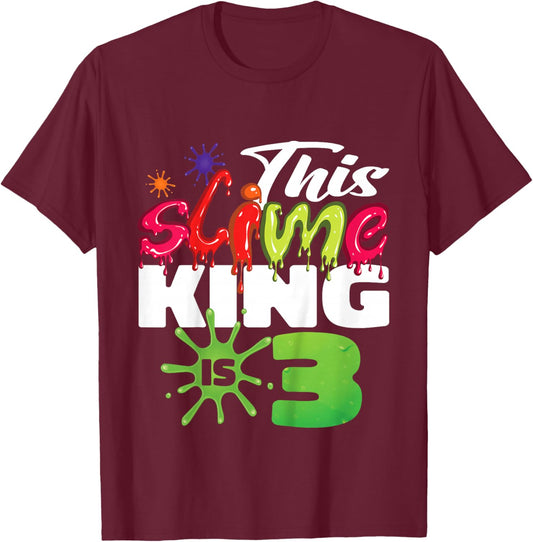 Kids This Slime King Is 3 Year Old Birthday Boy 3rd Birthday T-Shirt - T-Shirt | Maroon