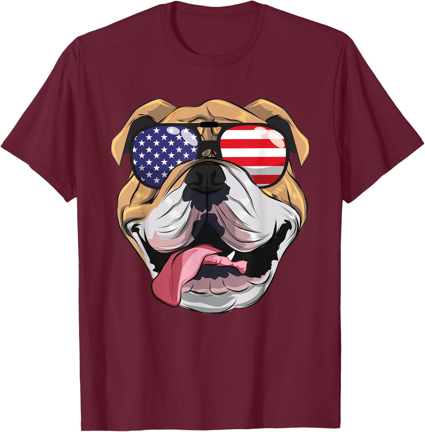 English Bulldog 4th Of July American Sunglasses USA Boys Men T-Shirt - T-Shirt | Maroon