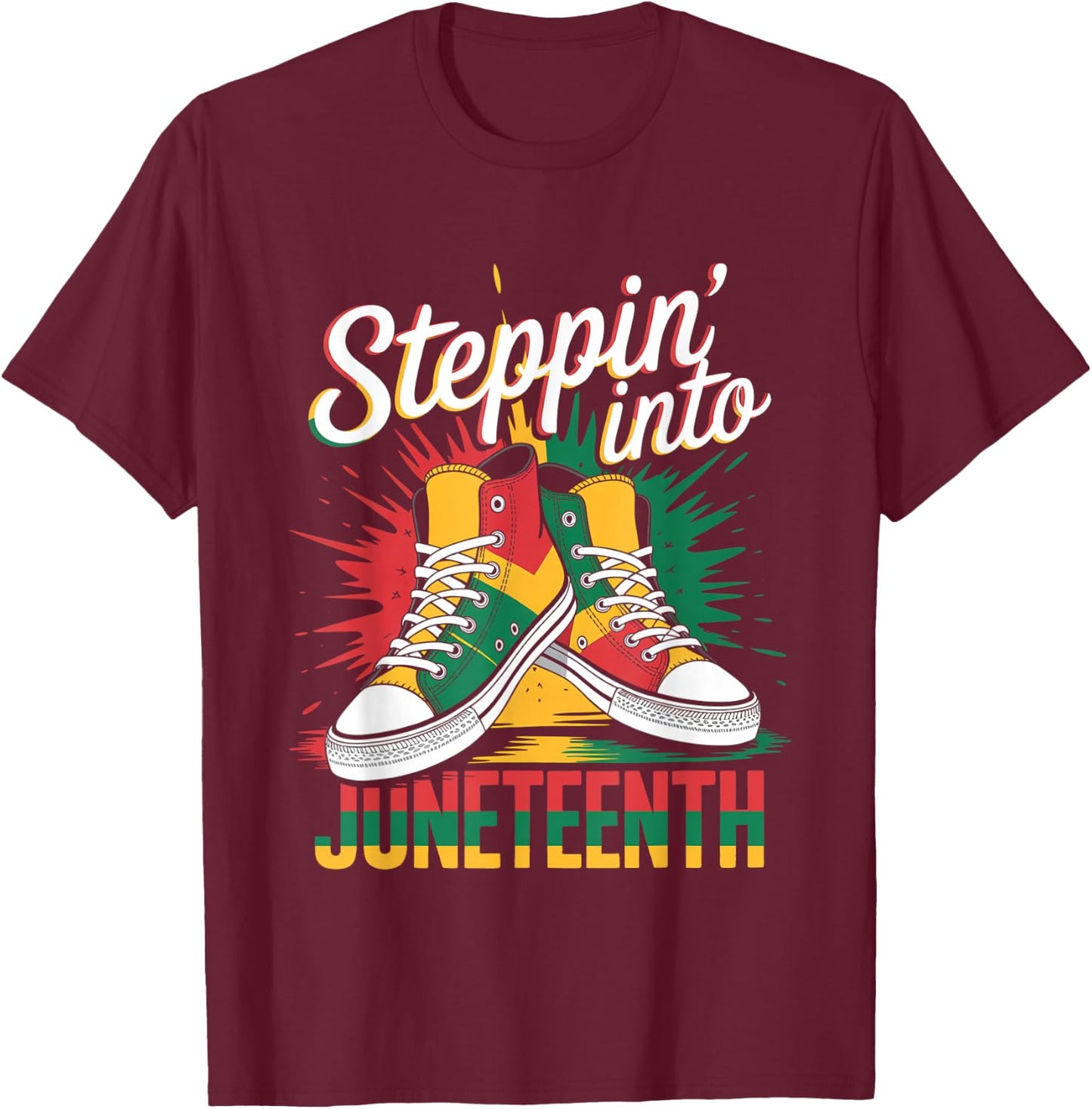 Stepping Into Juneteenth Afro Woman Black Girls Sneakers Men T-Shirt - T-Shirt | Maroon