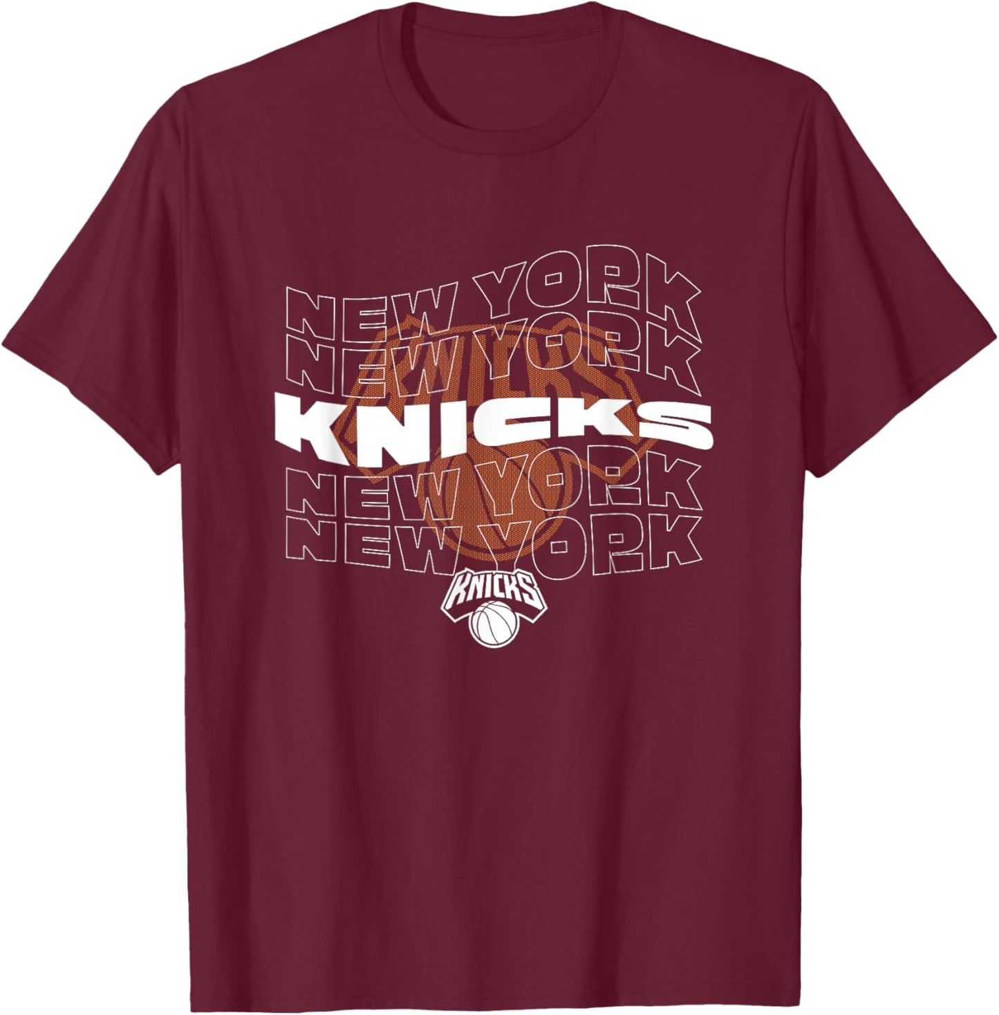 NBA New York Knicks Wave Outline Team Logo T-Shirt - T-Shirt | Maroon