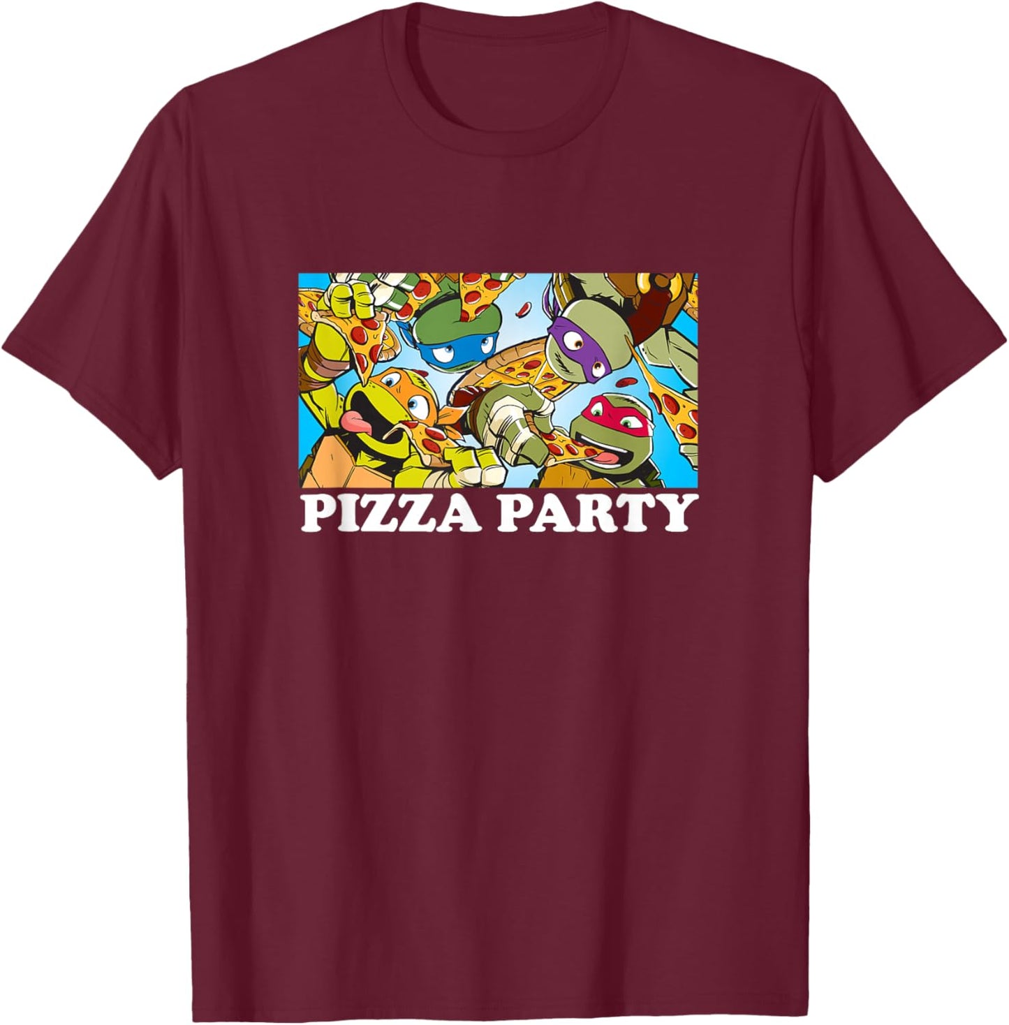 Teenage Mutant Ninja Turtles Pizza Party Vintage Group Panel T-Shirt - T-Shirt | Maroon