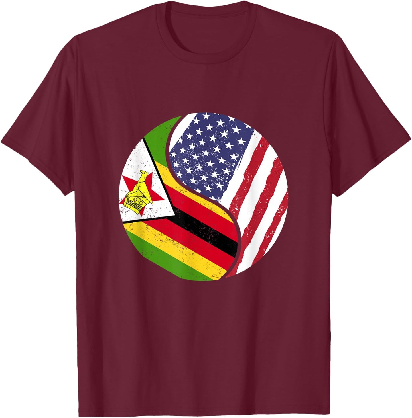 United States Yin And Yang - US Flag Zimbabwe T-Shirt - T-Shirt | Maroon