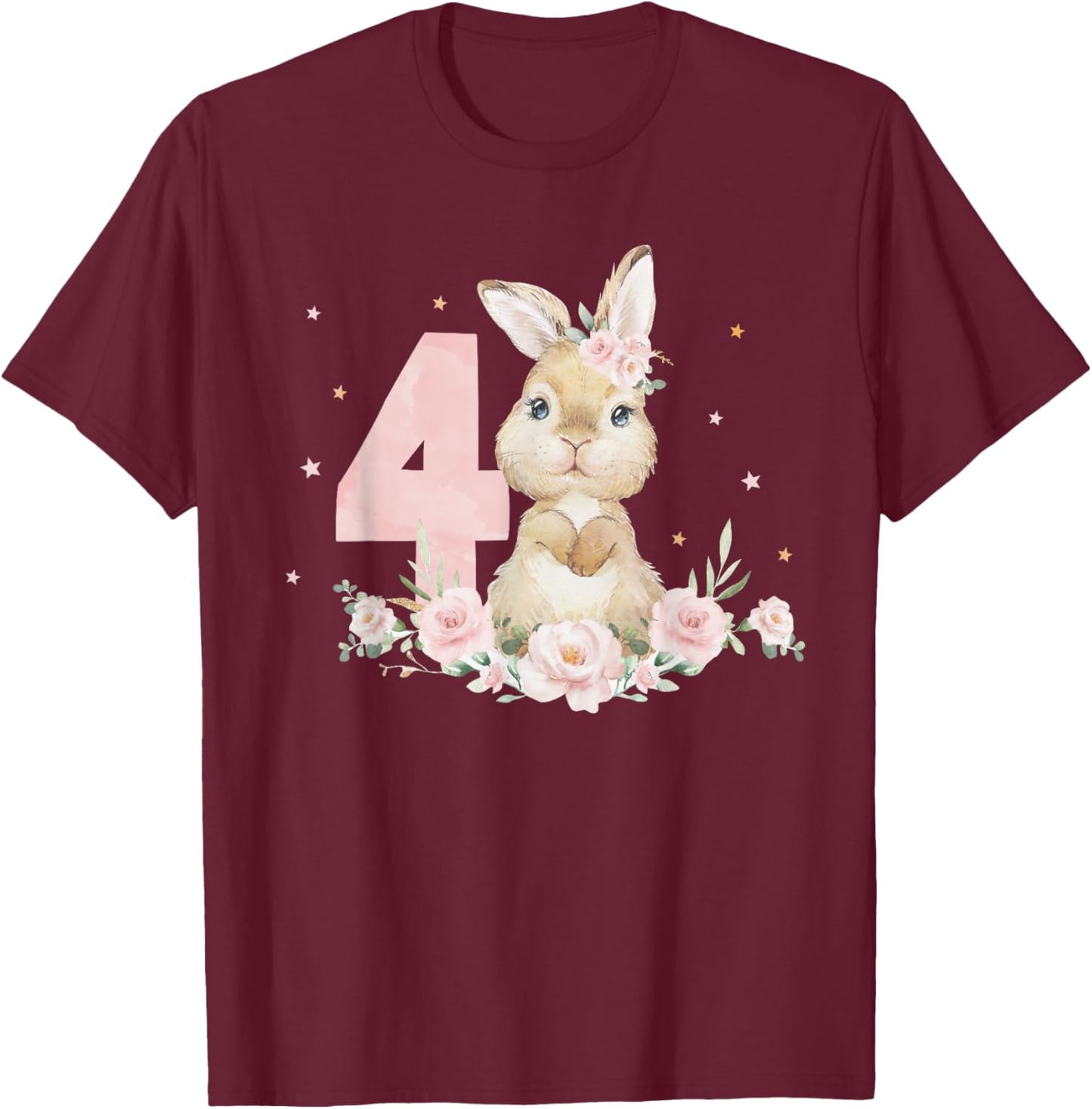Adorable Rabbit Bunny 4th Birthday Outfit Girl 4 Year Old T-Shirt - T-Shirt | Maroon