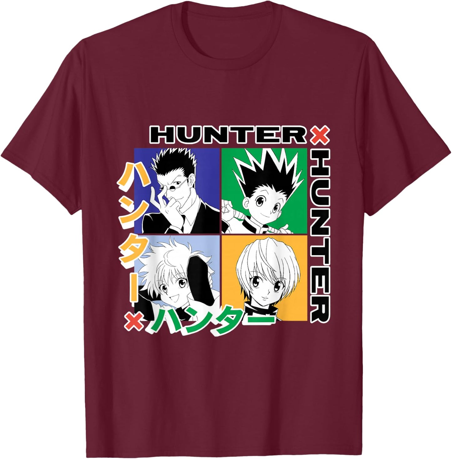 Hunter X Hunter Grid Graphic T-Shirt - T-Shirt | Maroon