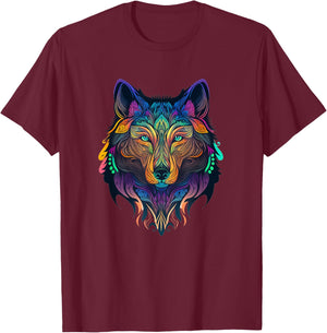 Wolf Lover Shirt Amazing Color Tribal Animal Face Wolf T-Shirt - T-Shirt | Maroon