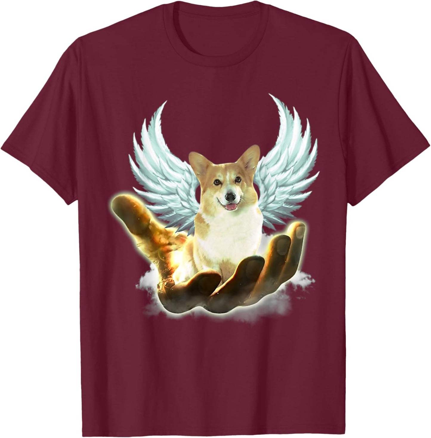 Angel Corgi Golden Hand Heaven Wings God T-Shirt - T-Shirt | Maroon