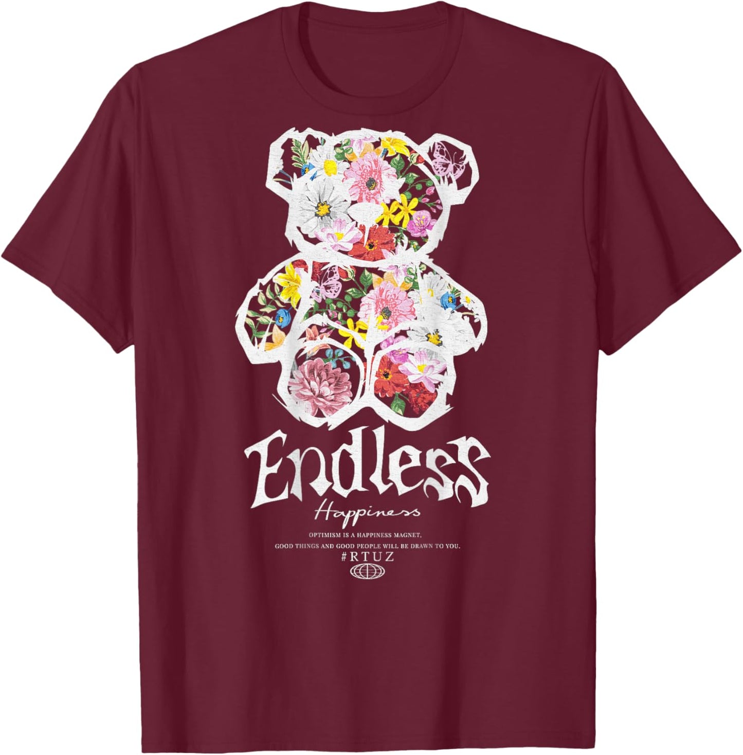Hip Hop Vintage Edgy Urban Y2K Back Print Streetwear Teddy T-Shirt - T-Shirt | Maroon