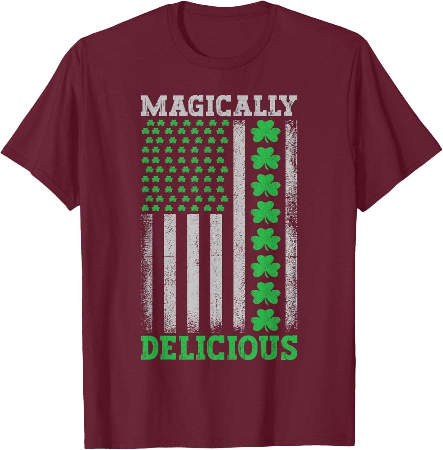 Magically Delicious Lucky Clover Distressed American Flag Kids Men T-Shirt - T-Shirt | Maroon