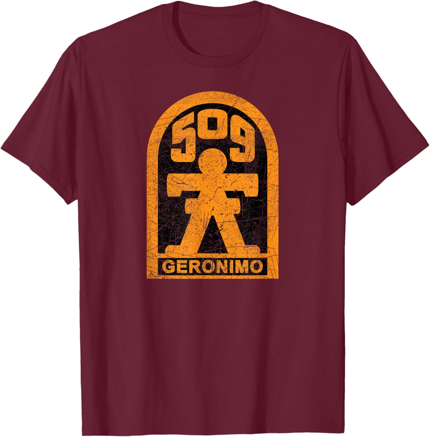 American Marauder: 509th Airborne Geronimo Insignia -Adults Black Cotton T-Shirt - T-Shirt | Maroon