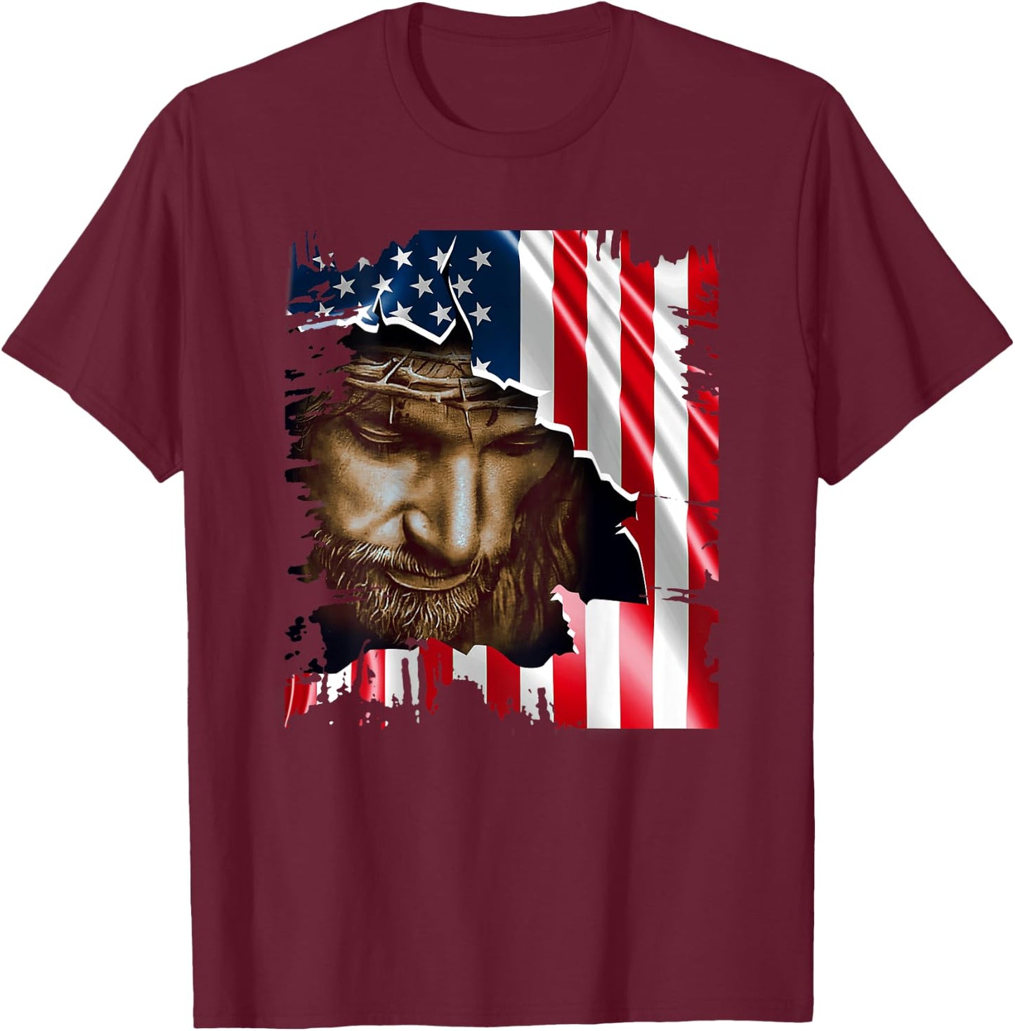 Jesus Christ American Flag US Pride Patriotic Christian Men T-Shirt - T-Shirt | Maroon