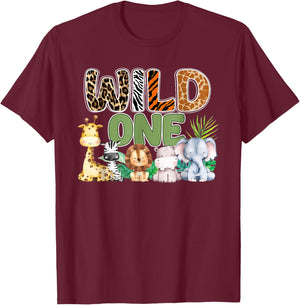 Wild One 1st Birthday Safari Family Matching T-Shirt - T-Shirt | Maroon
