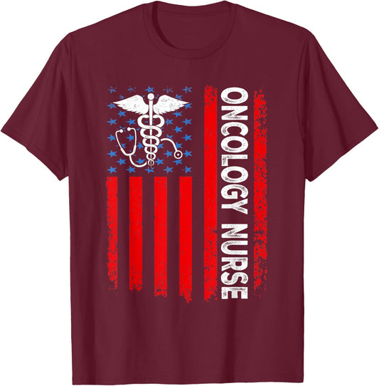 Oncology Nurse American Flag Patriotic Oncology 4th of July Men T-Shirt - T-Shirt | Maroon