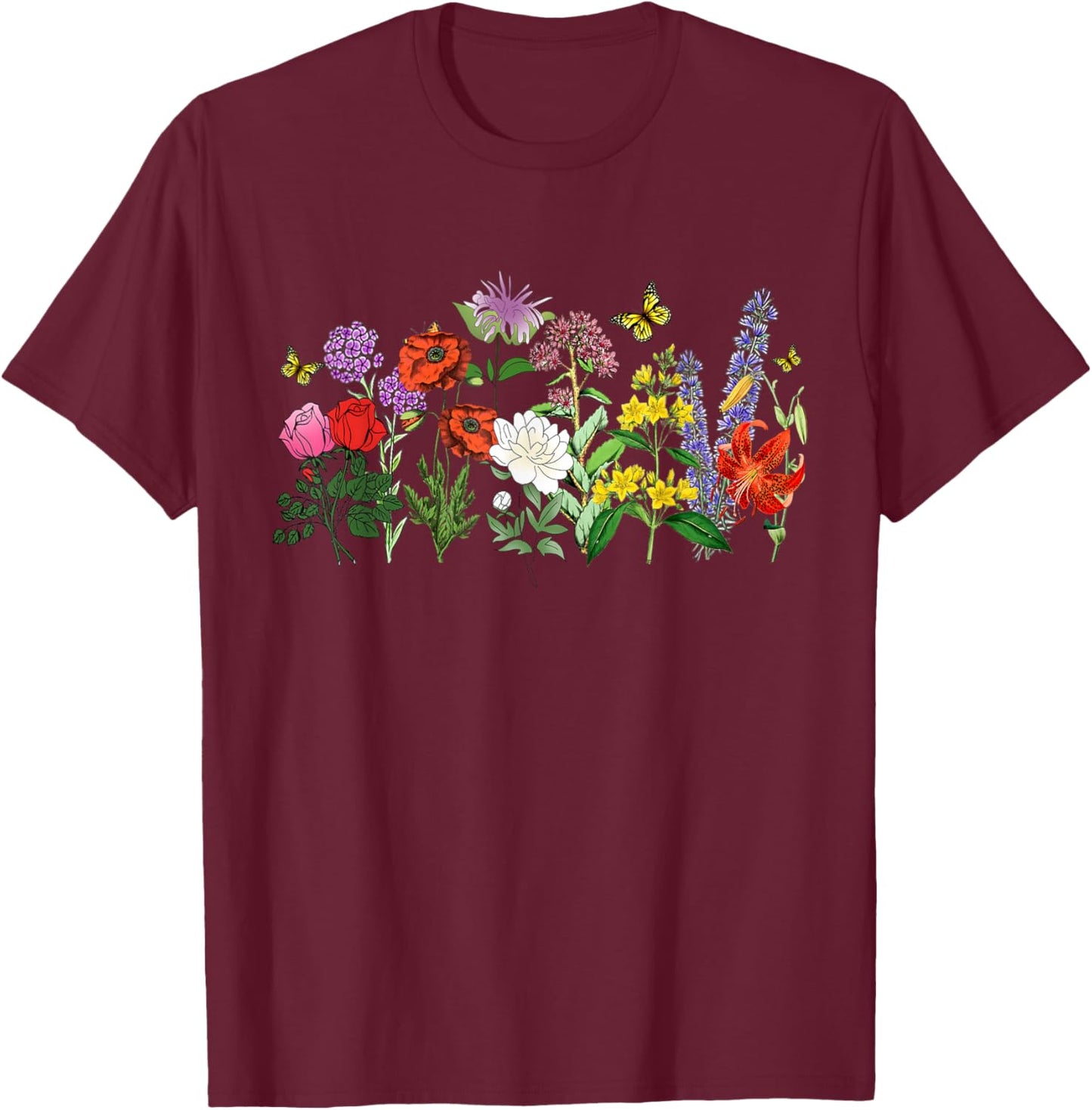 Women Wildflower Summer Flowers Blooming Floral Graphic T-Shirt - T-Shirt | Maroon