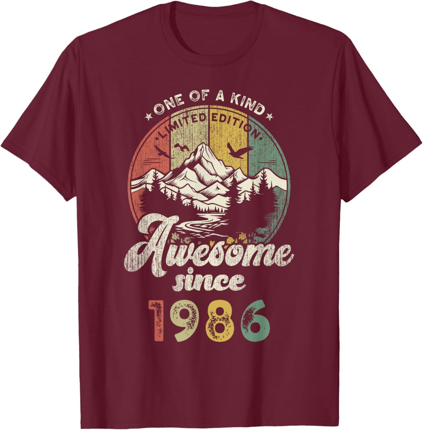 39th Birthday Mountains Retro Awesome Since 1986 T-Shirt - T-Shirt | Maroon