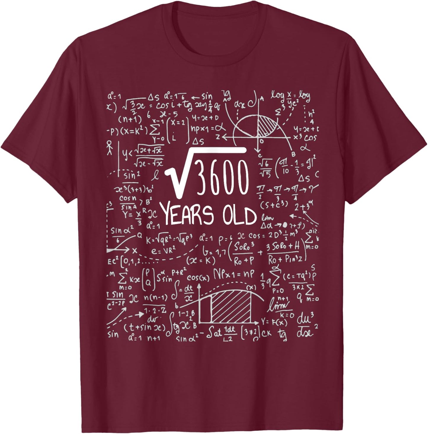 60th Birthday Square Root of 3600: 60 Years Old T-Shirt - T-Shirt | Maroon