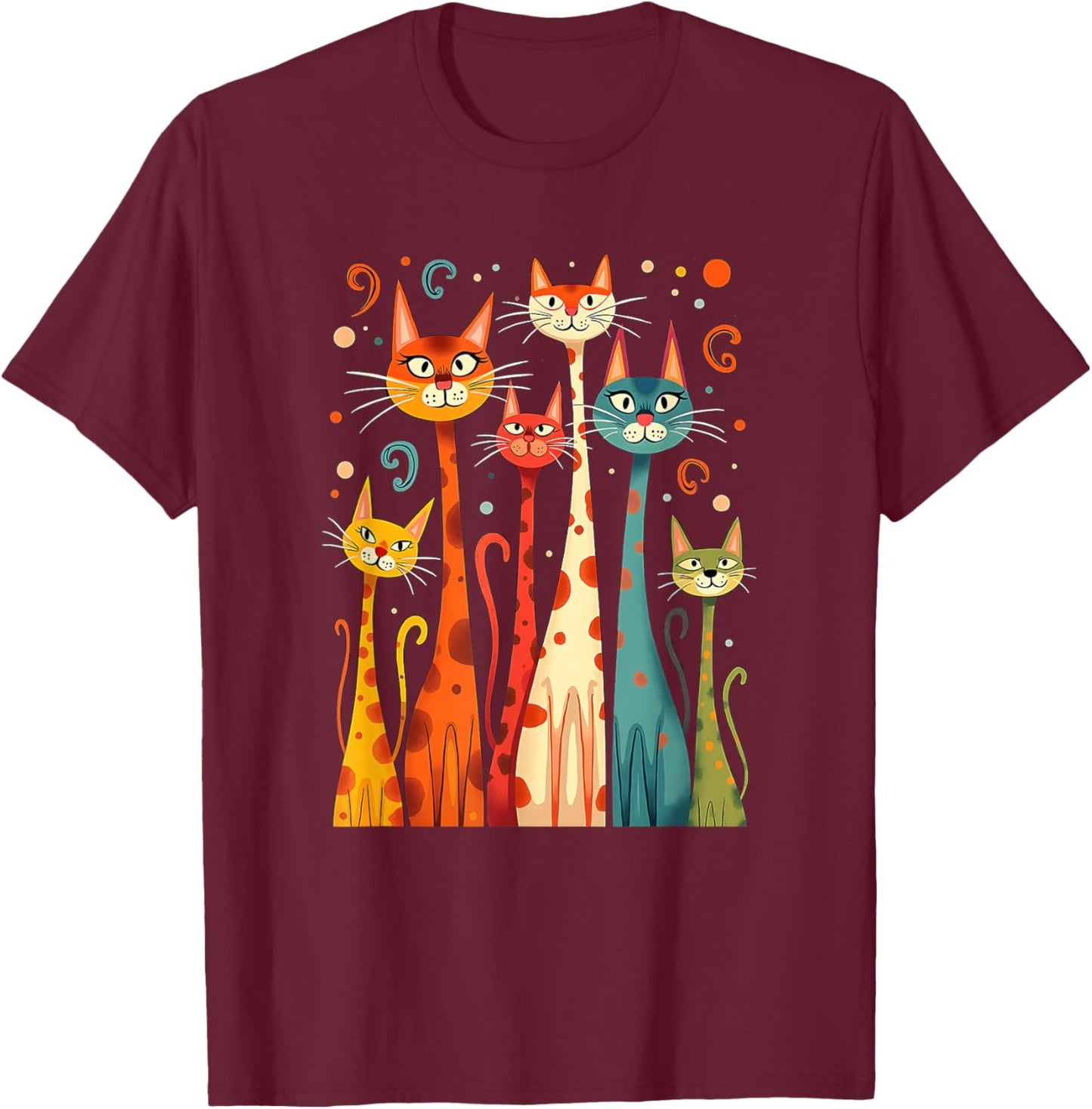 Cute Vintage Retro Mid-Century Long Neck Cats 50s 60s Style T-Shirt - T-Shirt | Maroon