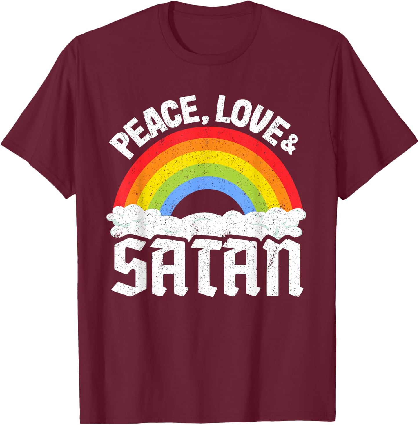 Kids Band Death Metal Rainbow Retro Peace Love & Satan T-Shirt - T-Shirt | Maroon