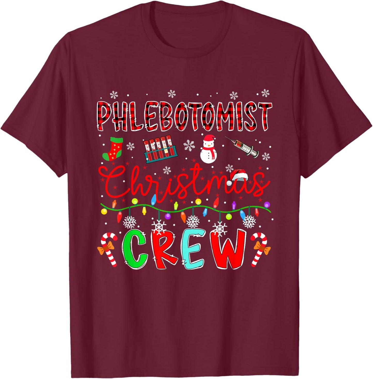 Phlebotomist Christmas Crew Matching Job Team Funny Parties T-Shirt - T-Shirt | Maroon