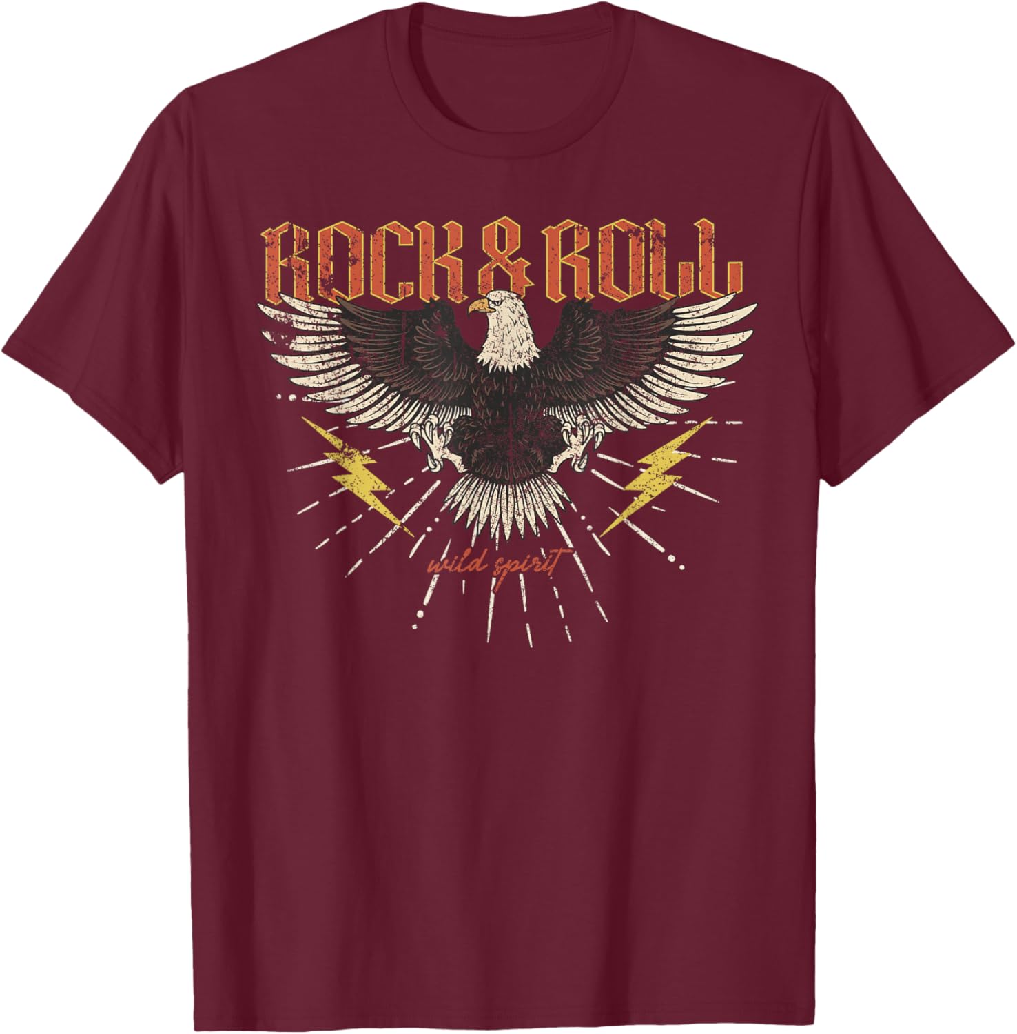 Rock and Roll Eagle Vintage ROCK Music Freedom T-Shirt - T-Shirt | Maroon
